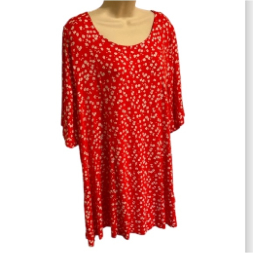 LANE BRYANT Red White Ditsy Floral Top Back Keyhole Detail Plus Size 18 20